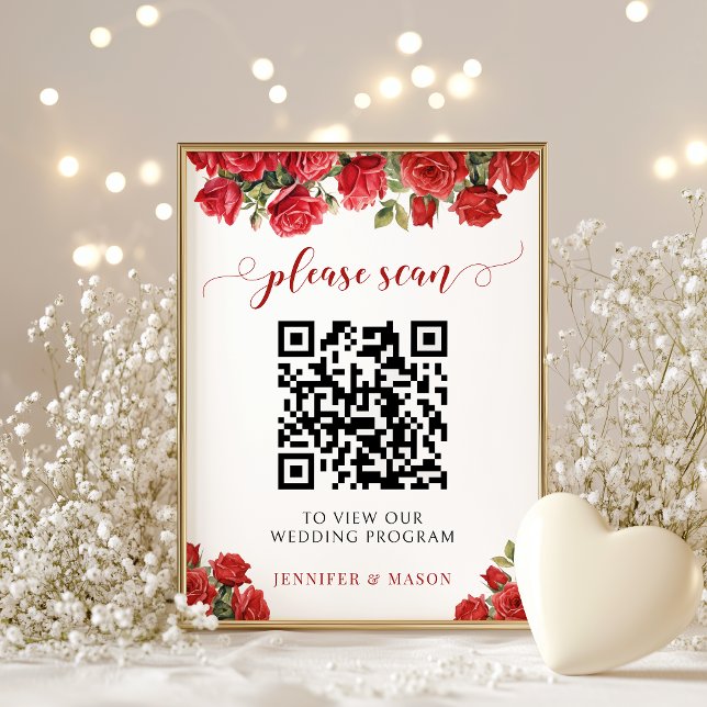 Poster Código QR do Programa de Casamento Floral de Rosa  (Criador carregado)