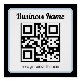 Pôster Código QR e texto editáveis com borda azul clara