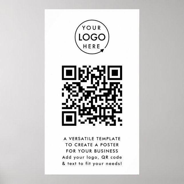 Poster Código QR | Logotipo profissional Branco simples (Frente)