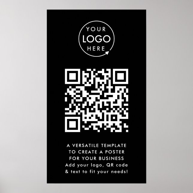 Poster Código QR | Logotipo profissional preto simples (Frente)