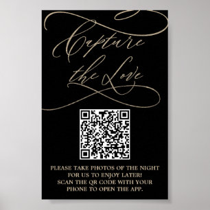 Poster Código QR preto e Dourado romântico Captura o Love