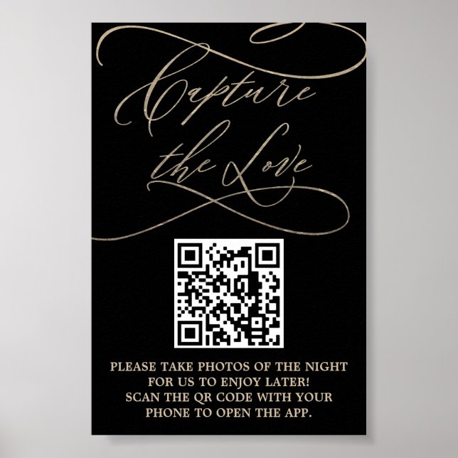 Poster Código QR preto e Dourado romântico Captura o Love (Frente)
