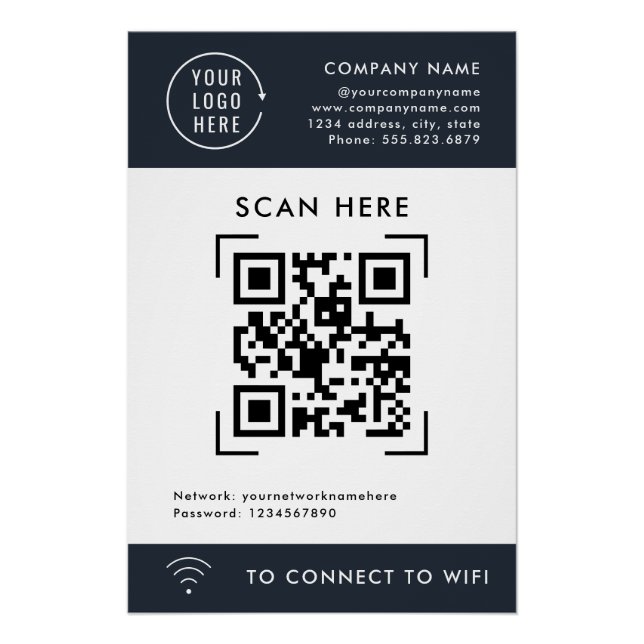 Pôster Código QR Scan Wifi | Contato sem contato do logot (Frente)
