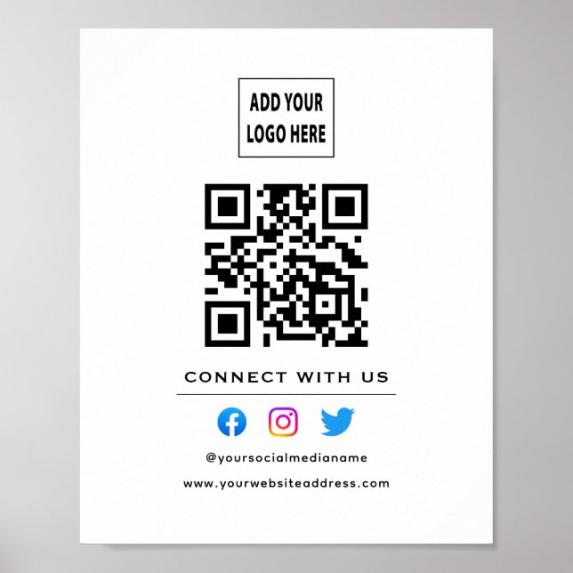 Poster Código QR Seguir Scan Para Conectar Conosco Preto  (Frente)
