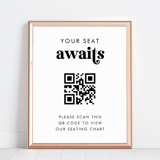 Poster Código QR Seu assento Aguarda Gráfico de Casamento (Criador carregado)