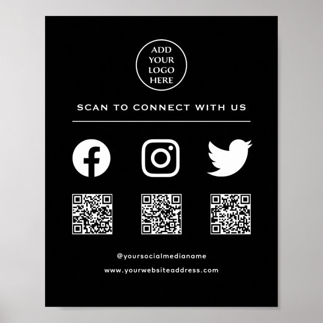 Poster Código QR Seu Logotipo Seguir Digitalizar Me Conec (Frente)