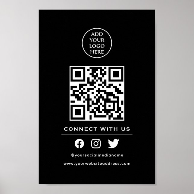 Poster Código QR Seu Logotipo Siga a Digitalização para s (Frente)