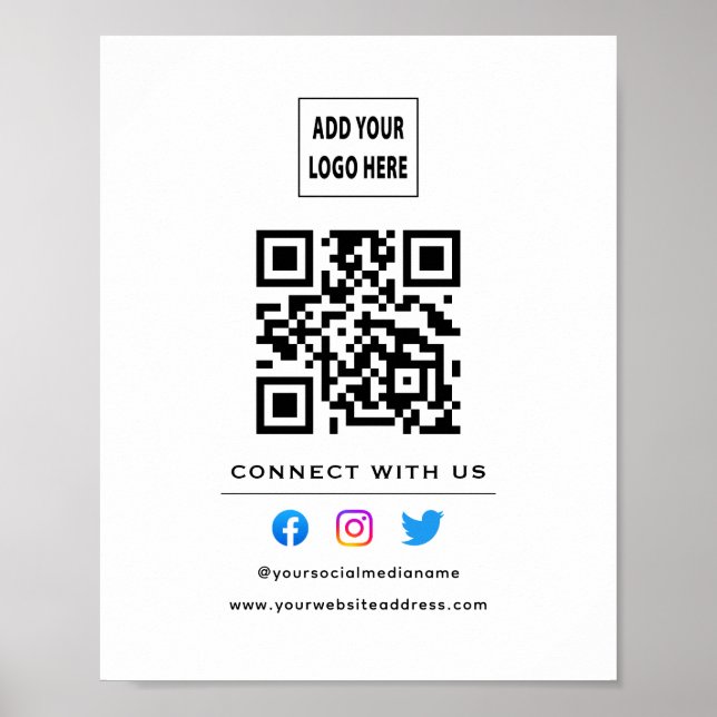 Poster Código QR Siga Scan Para Conectar Conosco Branco P (Frente)