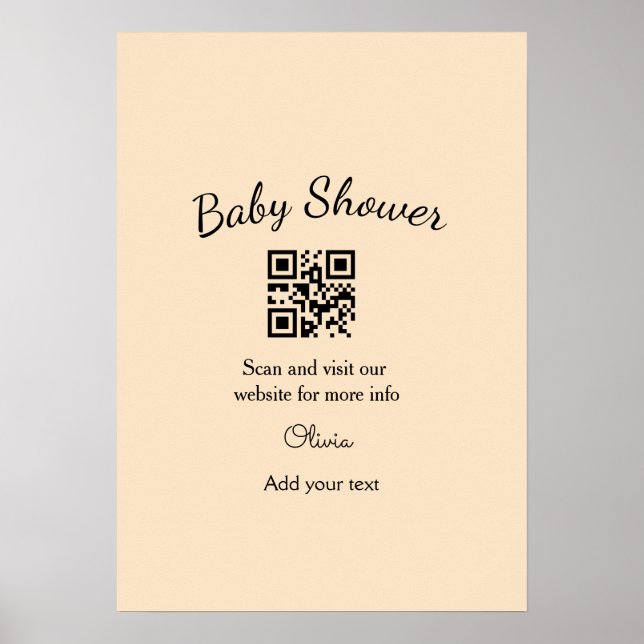 Poster Código QR simples para chá de bebê rosa adicionar  (Frente)
