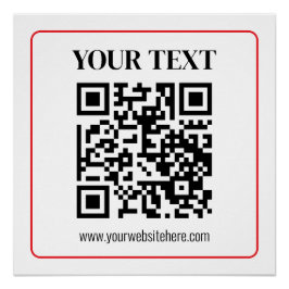 Pôster Código QR simples preto e branco com borda vermelh