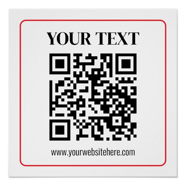 Pôster Código QR simples preto e branco com borda vermelh (Frente)