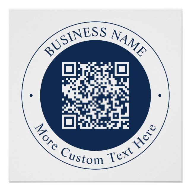 Pôster Código QR & Texto personalizáveis | Azul Marinho E (Frente)