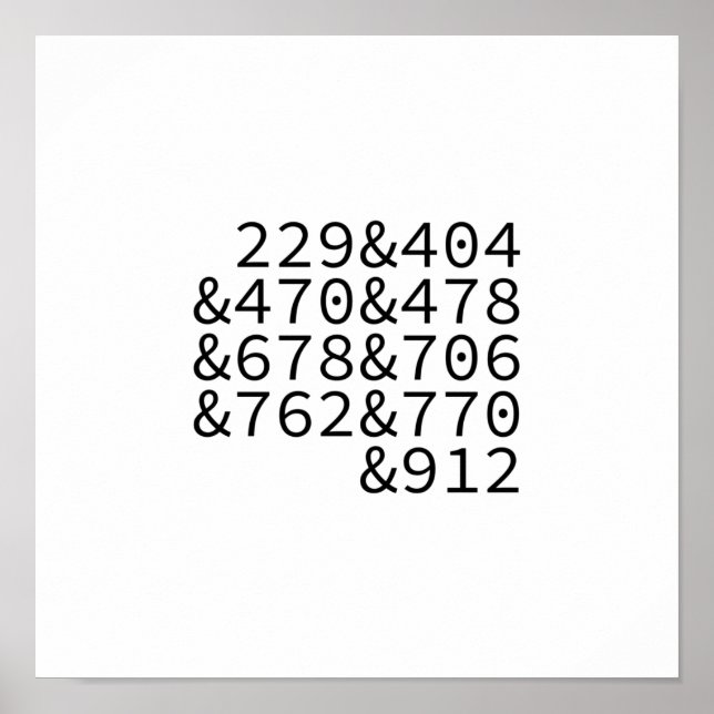 Poster Códigos de área da Geórgia (Frente)