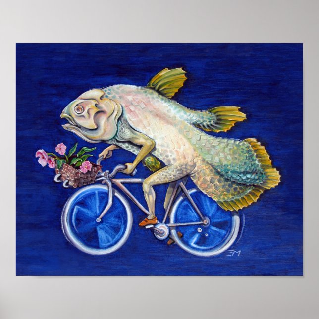 Poster Coelacanto Andando de Bicicleta com Flores (Frente)