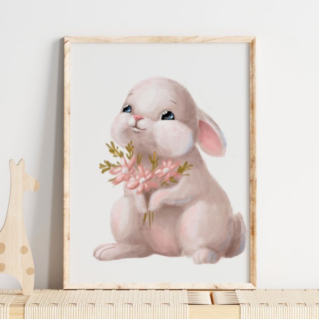Poster Coelhinha de Aquarela Rosa Bunny Floral | Bunny Wa (Criador carregado)