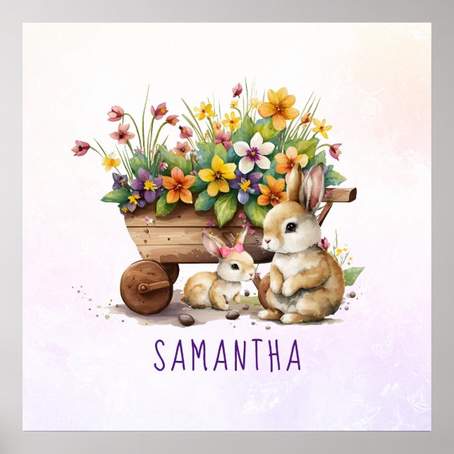 Poster Coelhinhas Fofas Nome Personalizado Menina Páscoa (Frente)