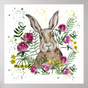 Poster Coelhinho bonito em flores aquáticas