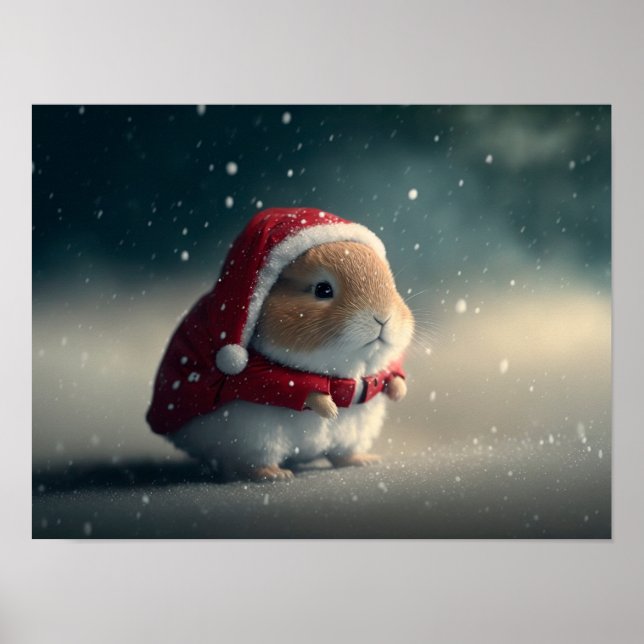 Poster Coelhinho bonito vestindo um chapéu de Papai Noel (Frente)