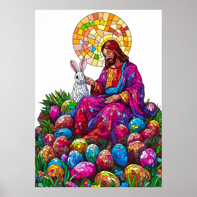 Poster Coelhinho da Páscoa de Vidro Armazenado Jesus (Frente)