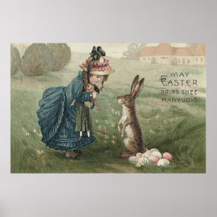 Poster "Coelhinho da Páscoa" "ovos coloridos" garota bon