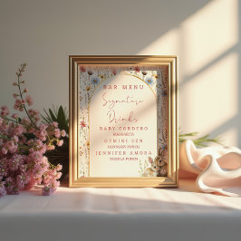 Poster Coelhinho de Flor Silvestre Rústica Bege Bar de Dr