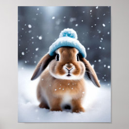 Poster Coelhinho de Natal bonito em um Bobble Hat PRÓPRIO
