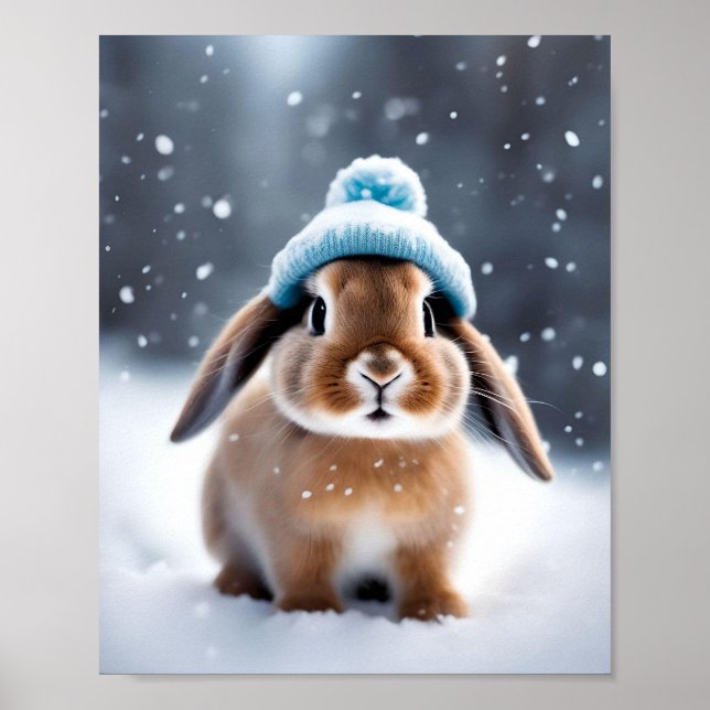 Poster Coelhinho de Natal bonito em um Bobble Hat PRÓPRIO (Frente)