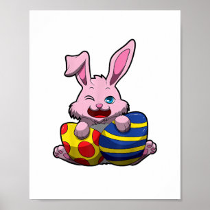 Poster Coelhinho de Páscoa bonito com Ovos Coloridos - Fe