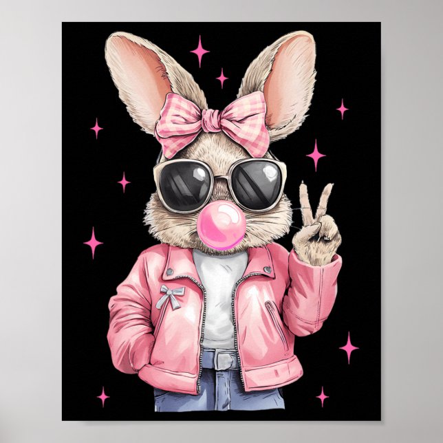 Poster Coelhinho de Páscoa Face de Coquette com Laço de P (Frente)