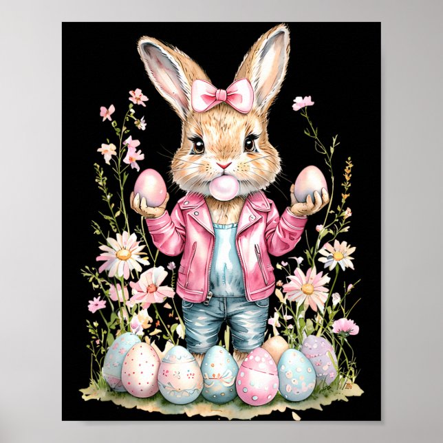 Poster Coelhinho de Páscoa Fofo Coelho Fita Rosa (Frente)