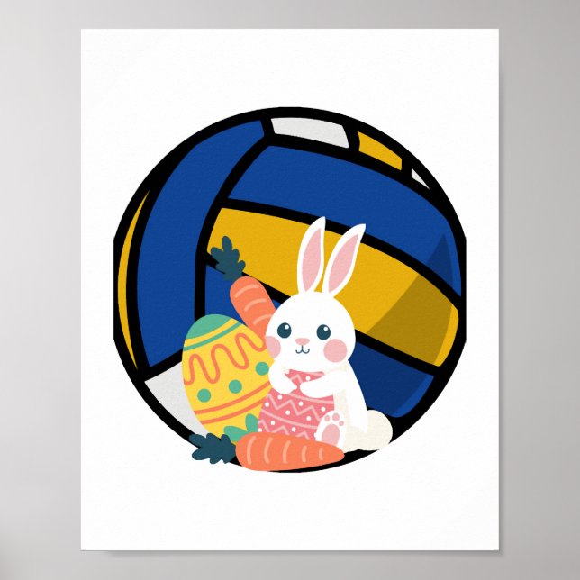 Poster Coelhinho Engraçado De Páscoa Com Bola De Voleibol (Frente)