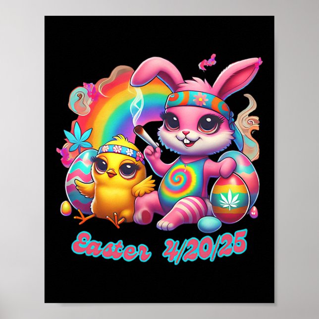Poster Coelhinho Feliz de Páscoa Engraçado Fumando Maconh (Frente)