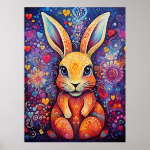 Poster Coelhinho Flores Corações roxos
