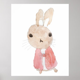 Poster coelhinho fofo de casaco vermelho aquarela 2023