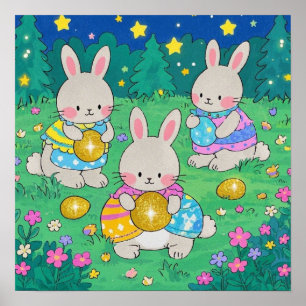 Poster Coelhinhos de Páscoa com Ovos de Páscoa
