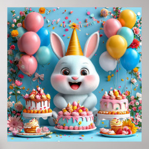 Poster Coelho Adorável Comemora Aniversário
