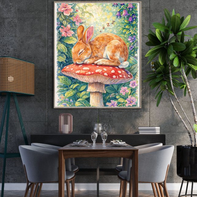 Poster Coelho Adormecido em Cogumelo – Floresta Caprichos (Criador carregado)
