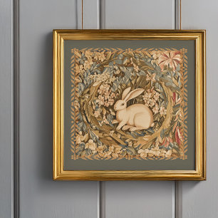 Poster Coelho Antíaco Bonito no Jardim Tapeçaria Medieval
