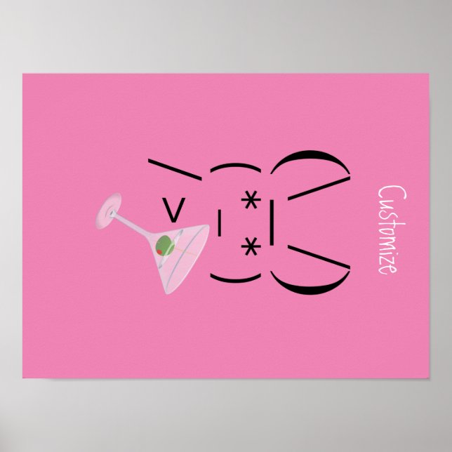 Poster Coelho Ascii fofo segurando martini Thunder_Cove (Frente)