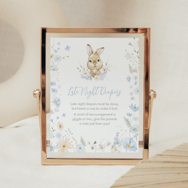 Poster Coelho Azul Algumas Fraldas Noturnas Tardes (Blue Somebunny Rabbit Baby Shower Late Night Diapers Sign)
