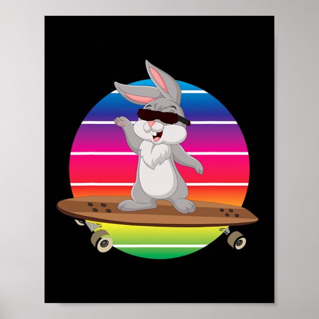 Poster Coelho Bonito De Cavalinho De Skate Arco-Íris Skat (Frente)