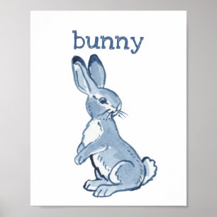 Poster Coelho Bonito Rabblt Aquarela Azul Animal Natureza