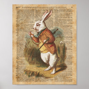 Pôster Coelho branco Alice na arte do vintage do país da