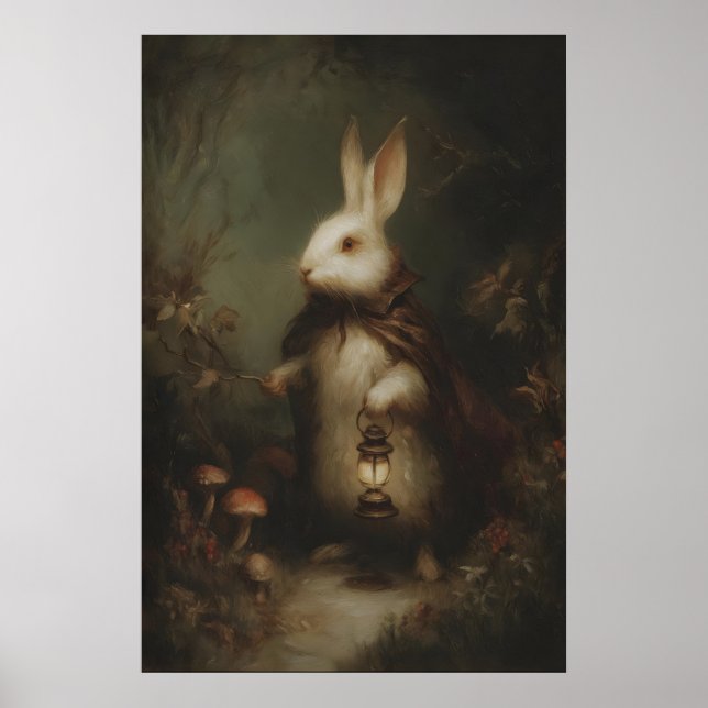 Poster Coelho Branco com Colete e Relógio de Bolso, Gótic (Frente)