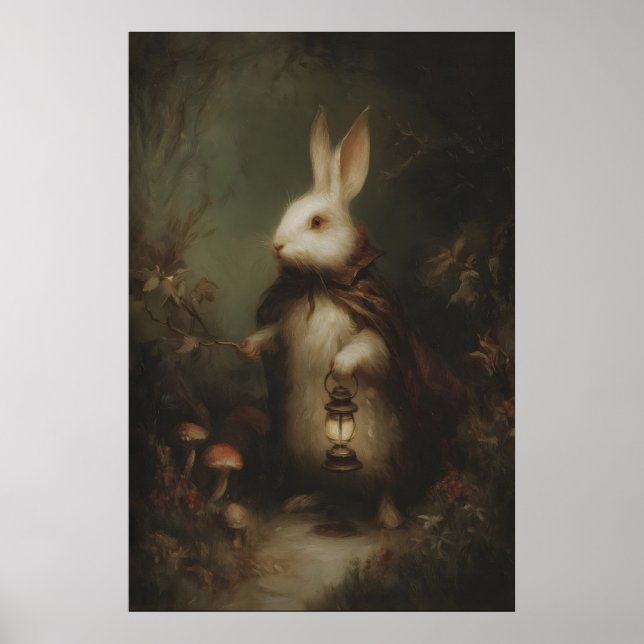 Poster Coelho Branco em Colete Com Relógio de Bolso, Góti (Frente)