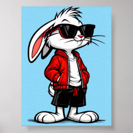Poster Coelho Branco Legal com Jaqueta Vermelha