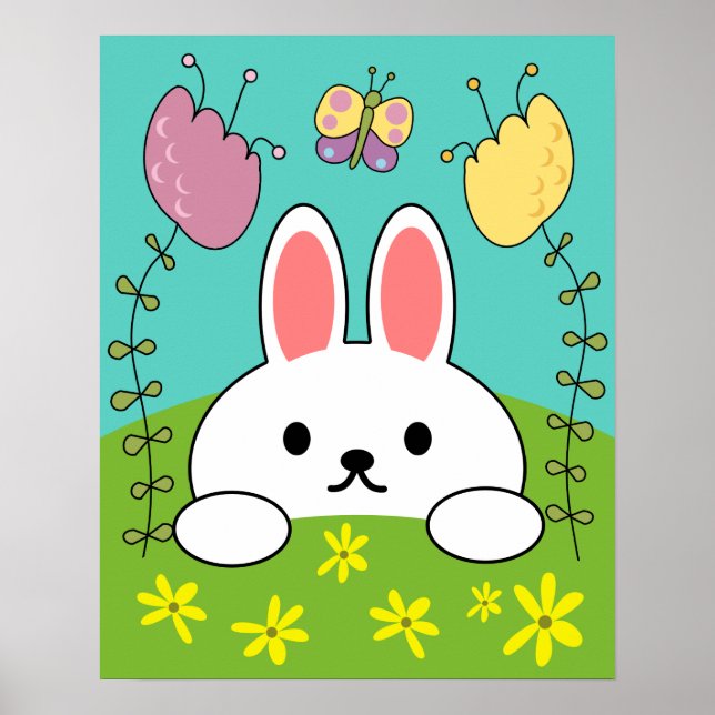 Poster Coelho Cartoon Branco Fofo (Frente)