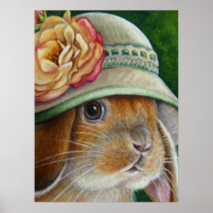 Poster Coelho castanho em Primavera Bonnet Art 18x24 