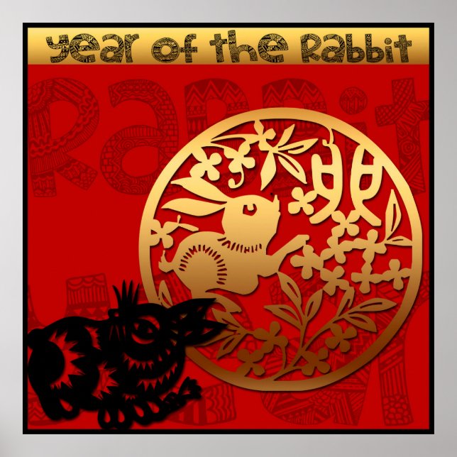 Poster Coelho Cinto Chinês Ano Novo Zodiac Aniversário 40 (Frente)