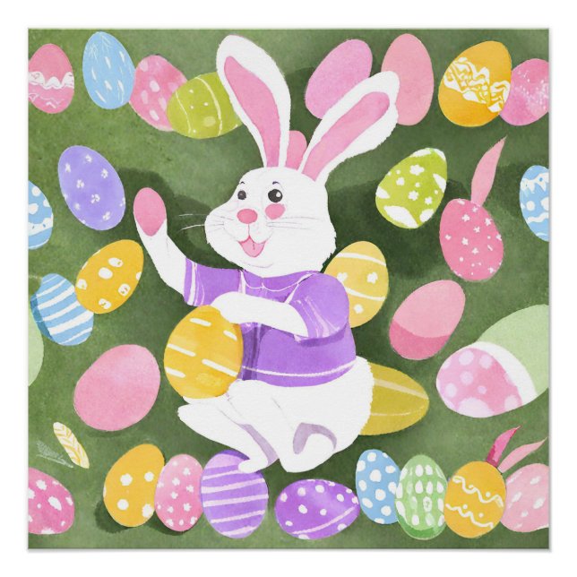 Pôster coelho com ovos de Páscoa (Frente)